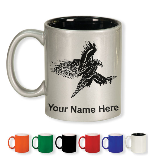 11oz Round Ceramic Coffee Mug, Hawk, Personalized Engraving Included