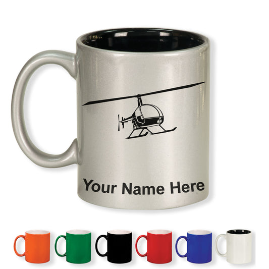 11oz Round Ceramic Coffee Mug, Helicopter 2, Personalized Engraving Included