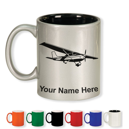 11oz Round Ceramic Coffee Mug, High Wing Airplane, Personalized Engraving Included