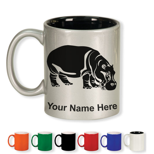 11oz Round Ceramic Coffee Mug, Hippopotamus, Personalized Engraving Included