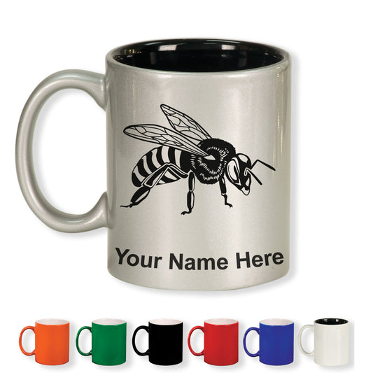 11oz Round Ceramic Coffee Mug, Honey Bee, Personalized Engraving Included