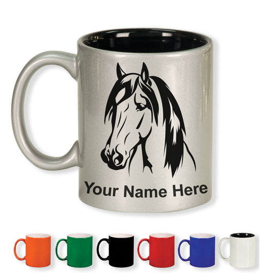 11oz Round Ceramic Coffee Mug, Horse Head 1, Personalized Engraving Included