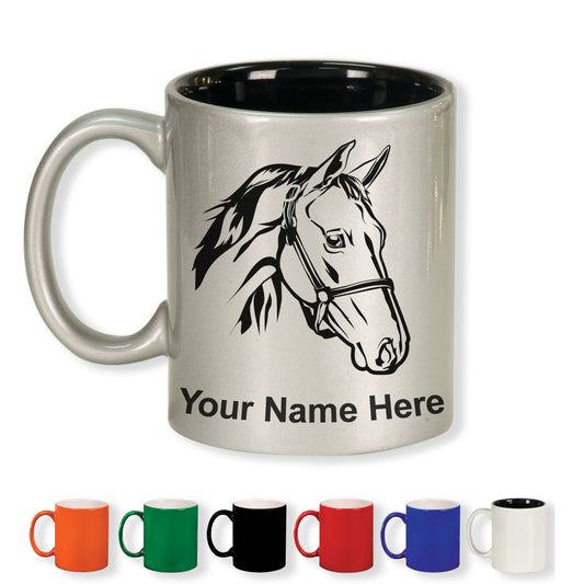 11oz Round Ceramic Coffee Mug, Horse Head 2, Personalized Engraving Included