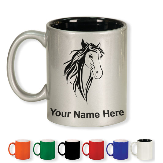 11oz Round Ceramic Coffee Mug, Horse Head 3, Personalized Engraving Included