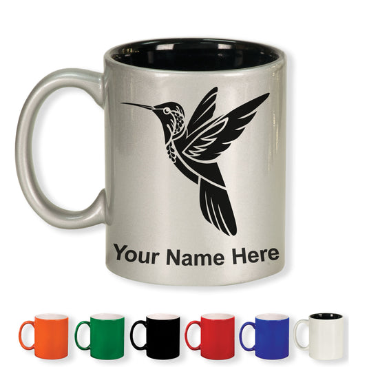 11oz Round Ceramic Coffee Mug, Hummingbird, Personalized Engraving Included