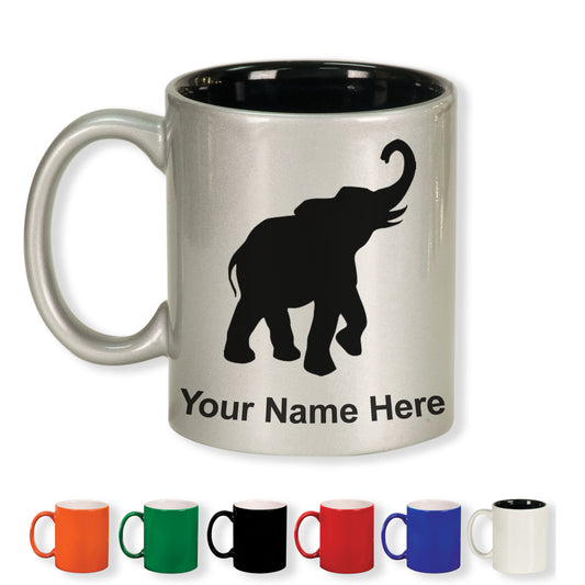 11oz Round Ceramic Coffee Mug, Indian Elephant, Personalized Engraving Included