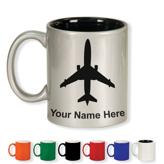 11oz Round Ceramic Coffee Mug, Jet Airplane, Personalized Engraving Included