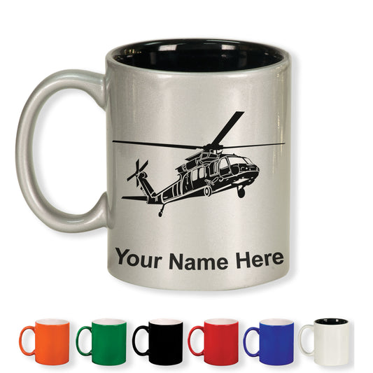 11oz Round Ceramic Coffee Mug, Military Helicopter 1, Personalized Engraving Included