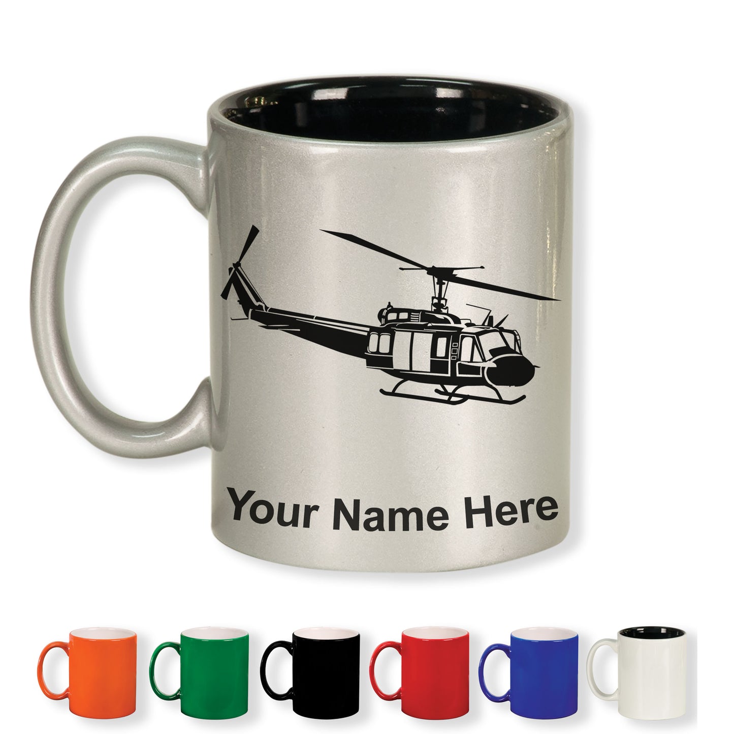 11oz Round Ceramic Coffee Mug, Military Helicopter 2, Personalized Engraving Included