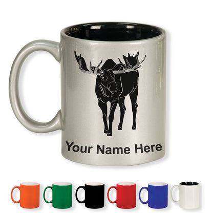 11oz Round Ceramic Coffee Mug, Moose, Personalized Engraving Included