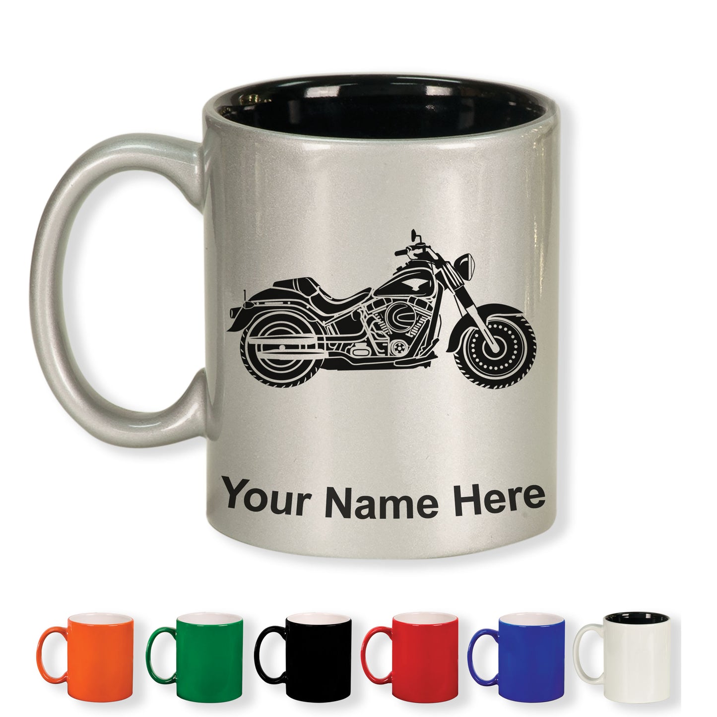 11oz Round Ceramic Coffee Mug, Motorcycle, Personalized Engraving Included