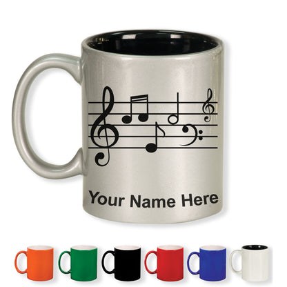 11oz Round Ceramic Coffee Mug, Music Staff, Personalized Engraving Included