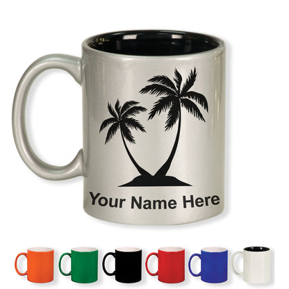 11oz Round Ceramic Coffee Mug, Palm Trees, Personalized Engraving Included