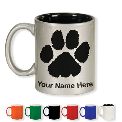 11oz Round Ceramic Coffee Mug, Paw Print, Personalized Engraving Included