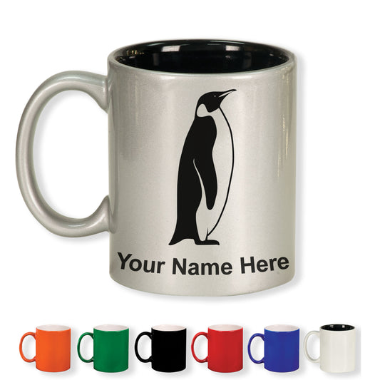 11oz Round Ceramic Coffee Mug, Penguin, Personalized Engraving Included