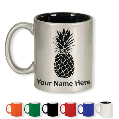 11oz Round Ceramic Coffee Mug, Pineapple, Personalized Engraving Included