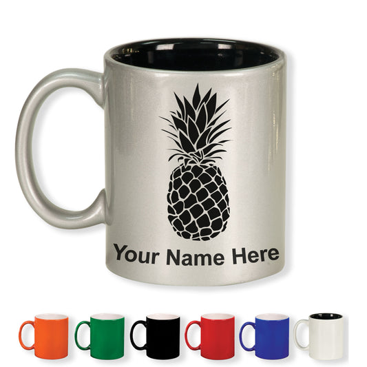 11oz Round Ceramic Coffee Mug, Pineapple, Personalized Engraving Included