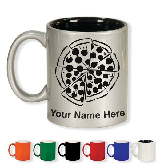 11oz Round Ceramic Coffee Mug, Pizza, Personalized Engraving Included