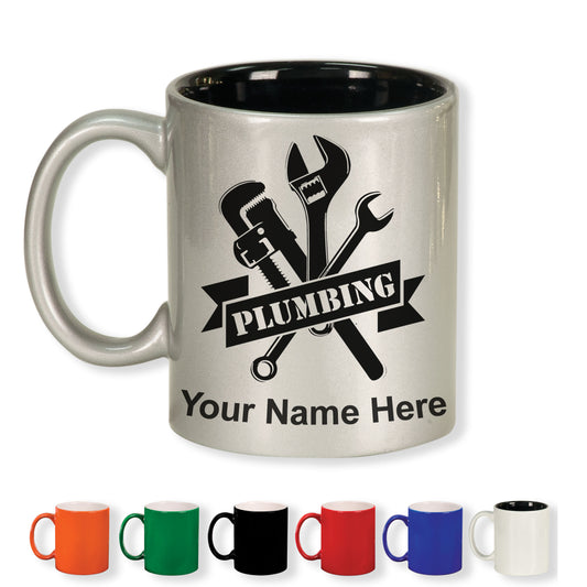 11oz Round Ceramic Coffee Mug, Plumbing, Personalized Engraving Included