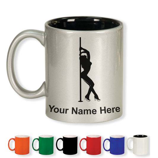 11oz Round Ceramic Coffee Mug, Pole Dancer, Personalized Engraving Included