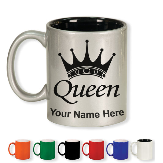 11oz Round Ceramic Coffee Mug, Queen Crown, Personalized Engraving Included
