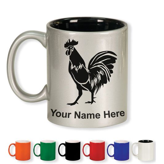 11oz Round Ceramic Coffee Mug, Rooster, Personalized Engraving Included