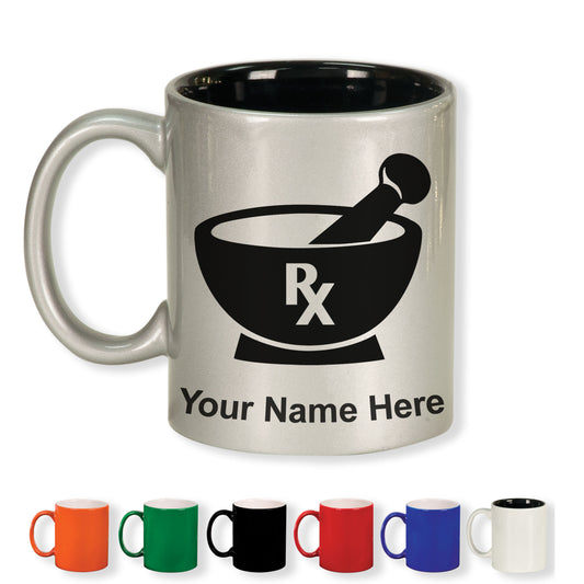 11oz Round Ceramic Coffee Mug, Rx Pharmacy Symbol, Personalized Engraving Included
