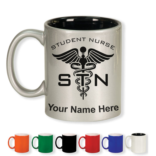 11oz Round Ceramic Coffee Mug, STN Student Nurse, Personalized Engraving Included