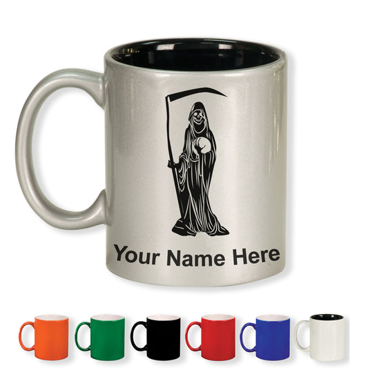 11oz Round Ceramic Coffee Mug, Santa Muerte, Personalized Engraving Included