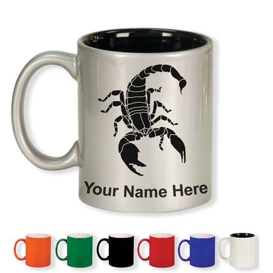 11oz Round Ceramic Coffee Mug, Scorpion, Personalized Engraving Included