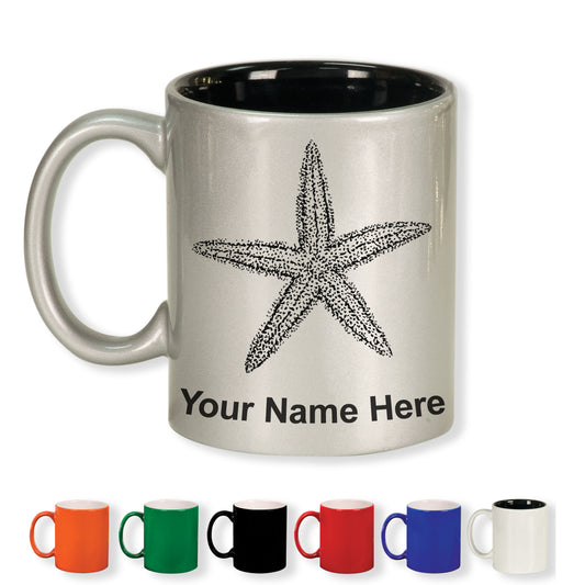 11oz Round Ceramic Coffee Mug, Starfish, Personalized Engraving Included