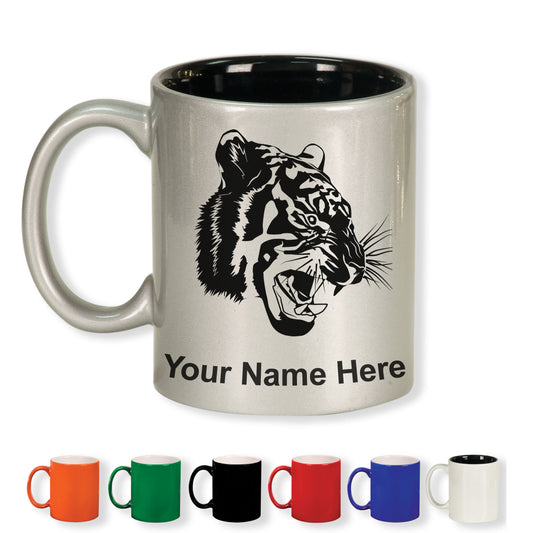 11oz Round Ceramic Coffee Mug, Tiger Head, Personalized Engraving Included