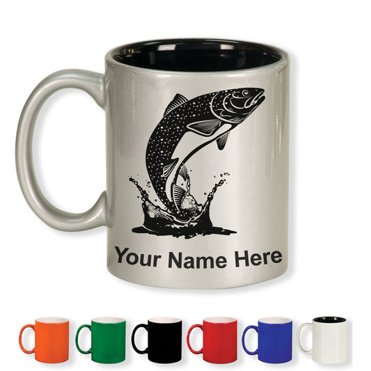 11oz Round Ceramic Coffee Mug, Trout Fish, Personalized Engraving Included