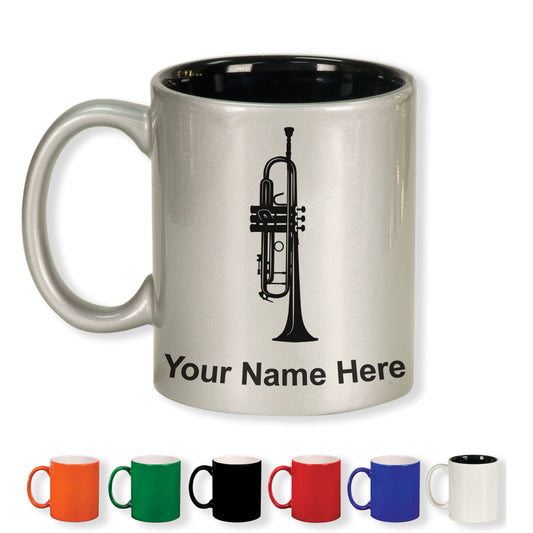 11oz Round Ceramic Coffee Mug, Trumpet, Personalized Engraving Included