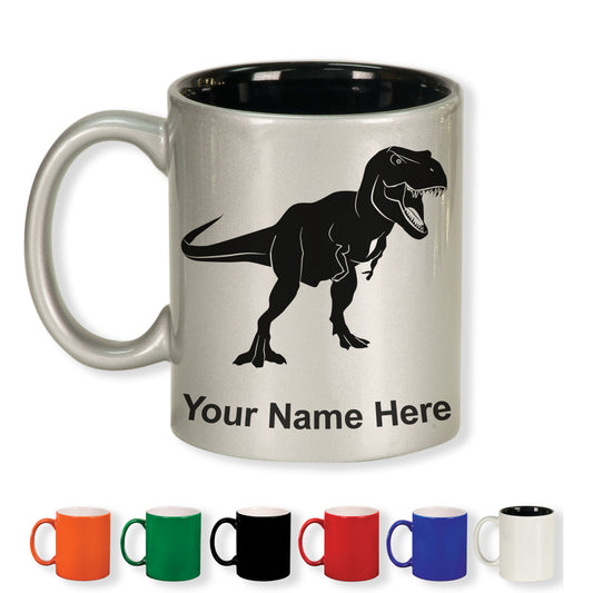 11oz Round Ceramic Coffee Mug, Tyrannosaurus Rex Dinosaur, Personalized Engraving Included