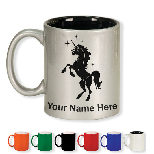 11oz Round Ceramic Coffee Mug, Unicorn, Personalized Engraving Included