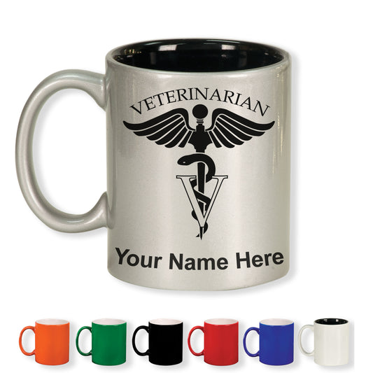 11oz Round Ceramic Coffee Mug, Veterinarian, Personalized Engraving Included