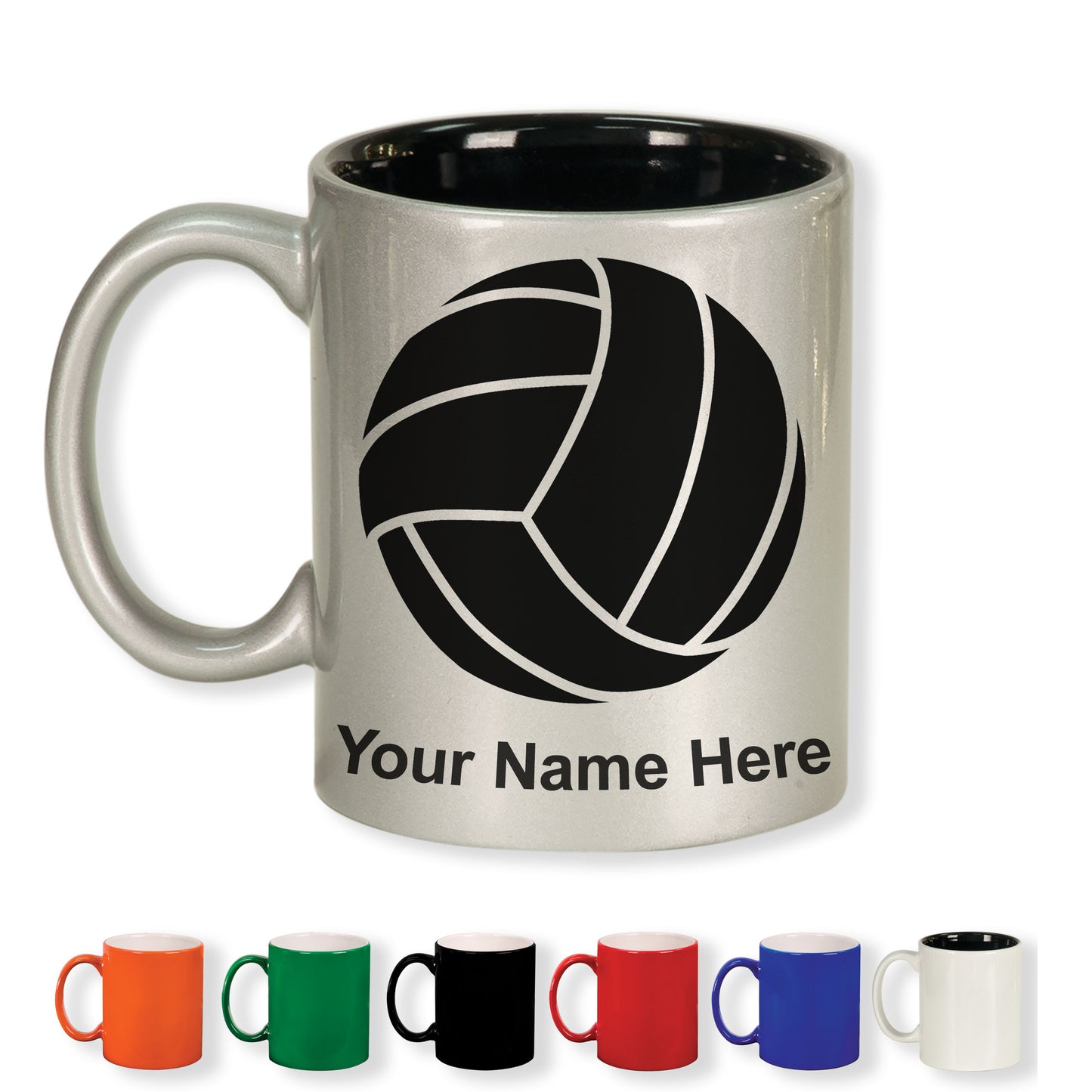 11oz Round Ceramic Coffee Mug, Volleyball Ball, Personalized Engraving Included