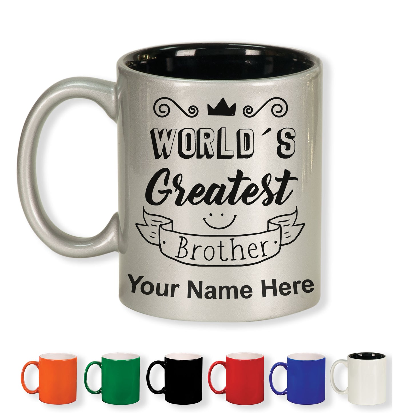 11oz Round Ceramic Coffee Mug, World's Greatest Brother, Personalized Engraving Included