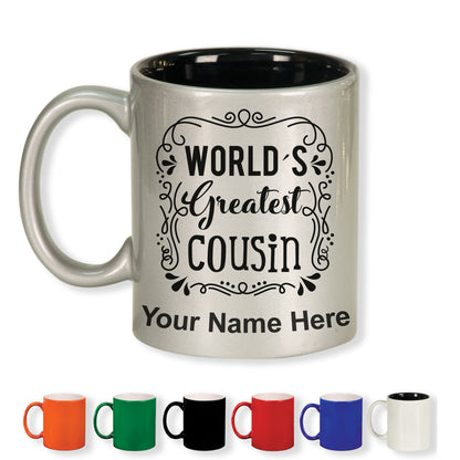 11oz Round Ceramic Coffee Mug, World's Greatest Cousin, Personalized Engraving Included