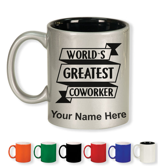 11oz Round Ceramic Coffee Mug, World's Greatest Coworker, Personalized Engraving Included
