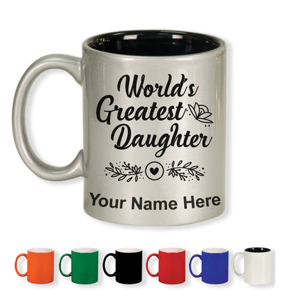 11oz Round Ceramic Coffee Mug, World's Greatest Daughter, Personalized Engraving Included