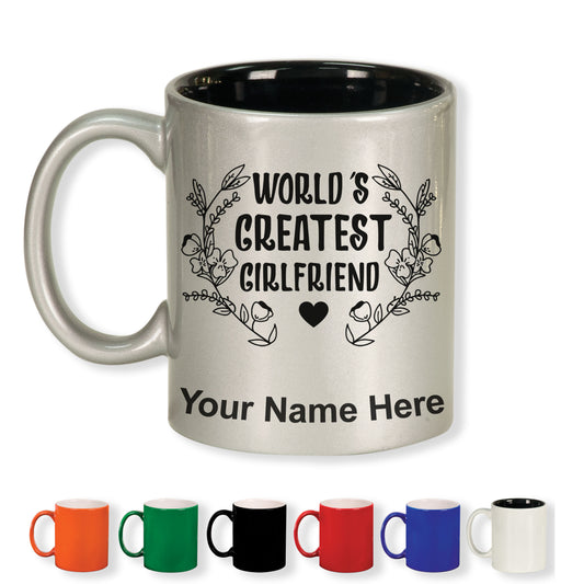 11oz Round Ceramic Coffee Mug, World's Greatest Girlfriend, Personalized Engraving Included