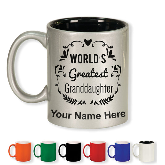 11oz Round Ceramic Coffee Mug, World's Greatest Granddaughter, Personalized Engraving Included