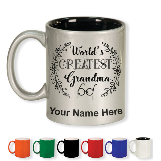 11oz Round Ceramic Coffee Mug, World's Greatest Grandma, Personalized Engraving Included