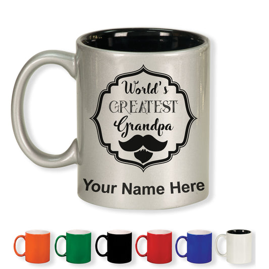 11oz Round Ceramic Coffee Mug, World's Greatest Grandpa, Personalized Engraving Included