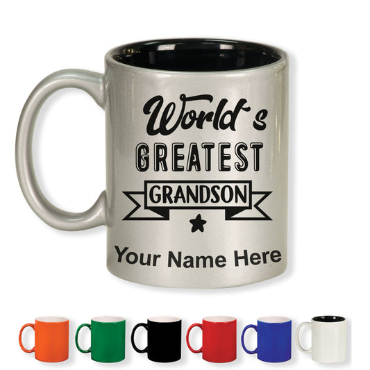 11oz Round Ceramic Coffee Mug, World's Greatest Grandson, Personalized Engraving Included