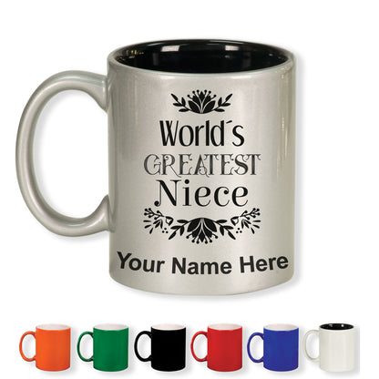 11oz Round Ceramic Coffee Mug, World's Greatest Niece, Personalized Engraving Included