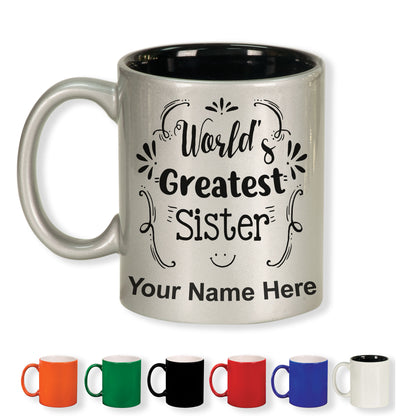 11oz Round Ceramic Coffee Mug, World's Greatest Sister, Personalized Engraving Included