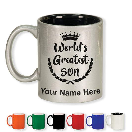 11oz Round Ceramic Coffee Mug, World's Greatest Son, Personalized Engraving Included